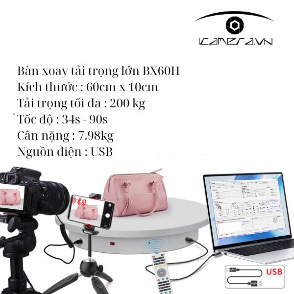 Bàn xoay 360 độ đường kính 60cm có điều khiển từ xa BX60H tải trọng 200kg