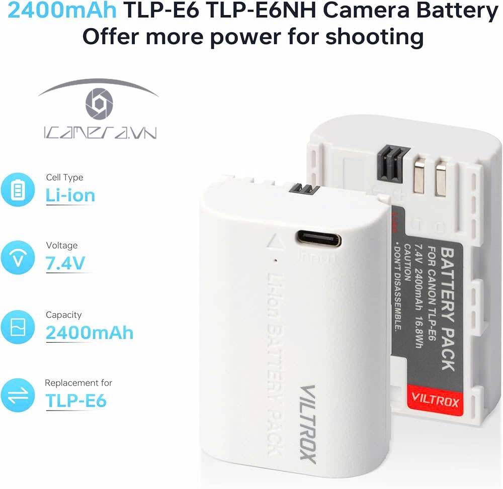 Pin Viltrox LP-E6 tích hợp cổng sạc Type-C