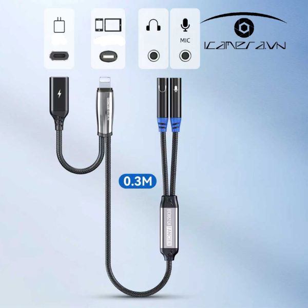 Cáp chuyển Lightning ra 3.5mm micro và tai nghe có cổng sạc điện thoại