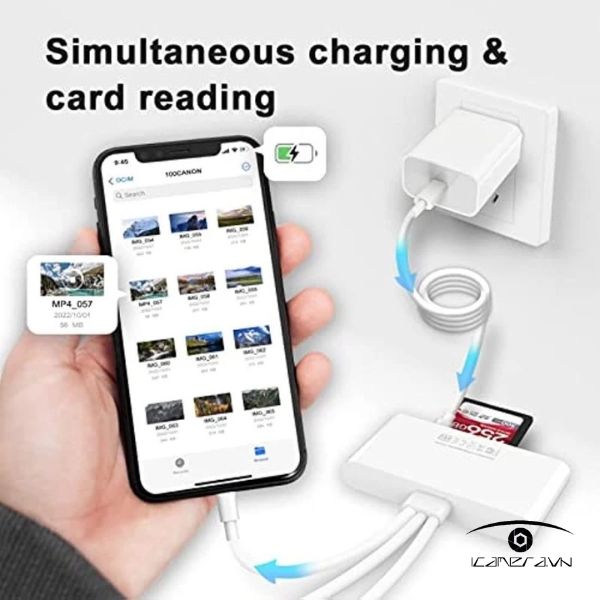 Đầu đọc thẻ nhớ đa năng ba cổng Type-C Lightning và USB