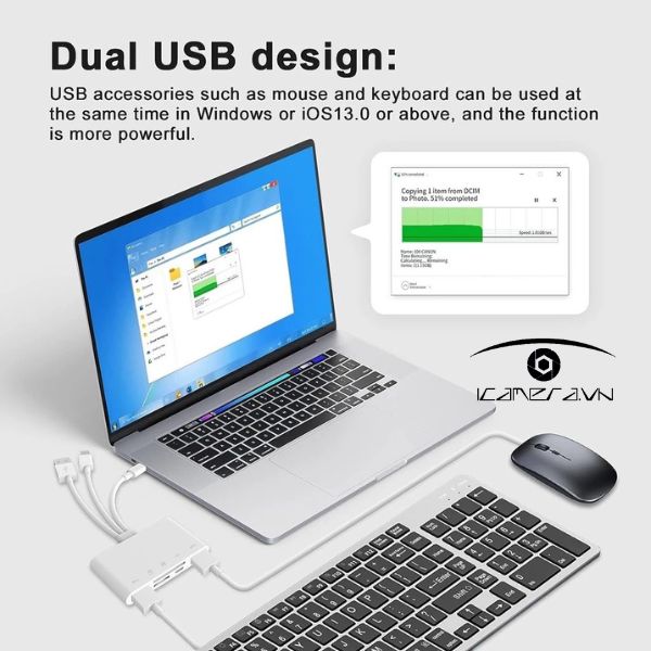 Đầu đọc thẻ nhớ đa năng ba cổng Type-C Lightning và USB