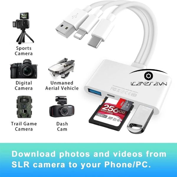 Đầu đọc thẻ nhớ đa năng ba cổng Type-C Lightning và USB