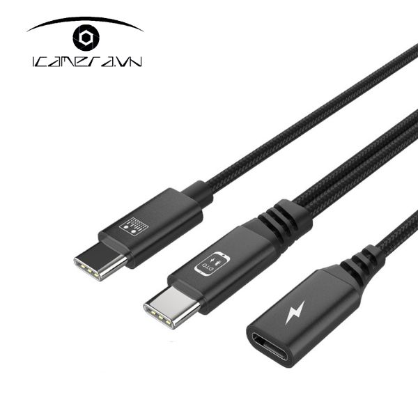 Cáp chuyển đổi OTG từ Type-C dương sang Type-C dương có cổng sạc Type-C âm
