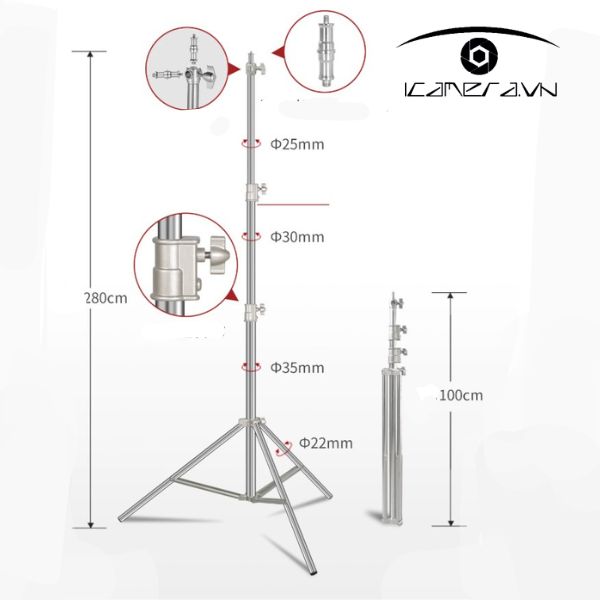 Chân đèn inox Qihe J288S 2.8m