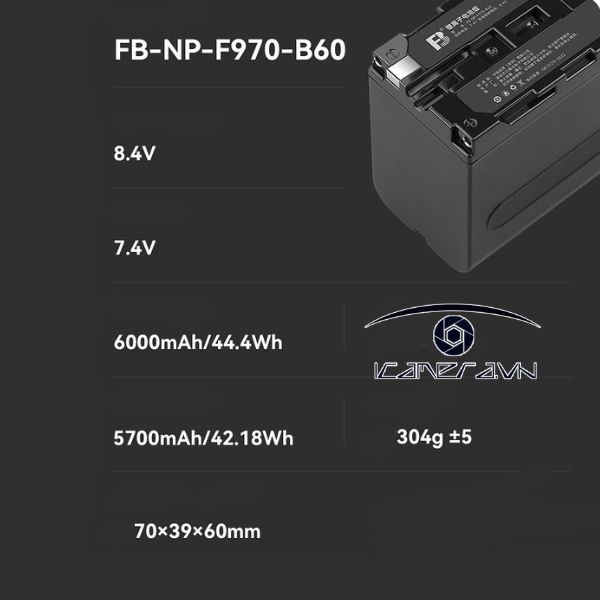 Pin FB NP-F970-B60 dung lượng 6000mAh sử dụng cho các loại đèn LED quay phim