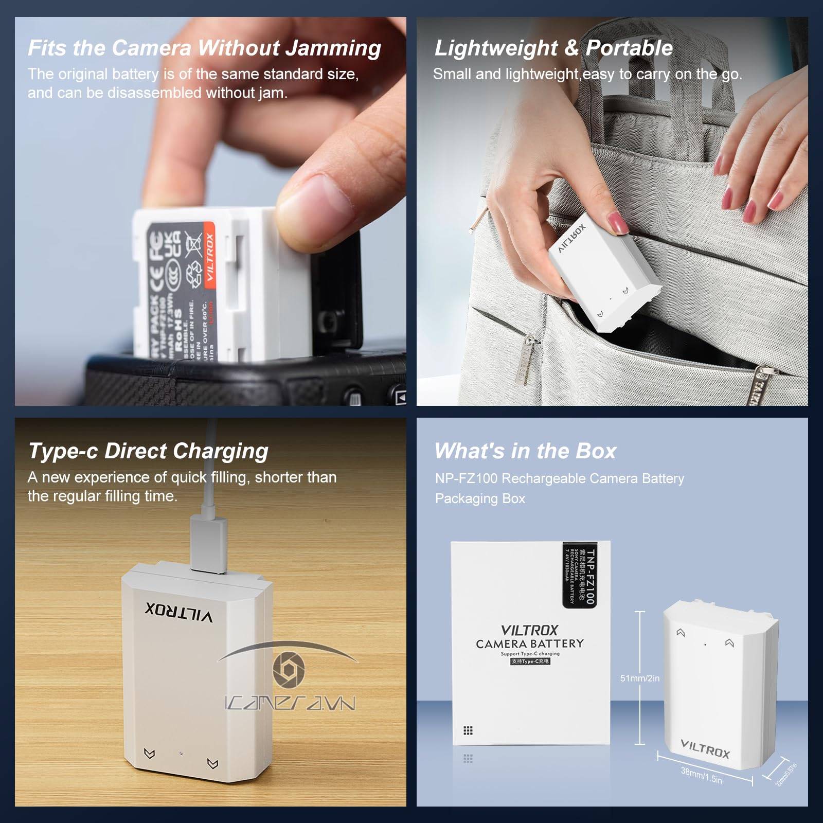 Pin Viltrox NP-FZ100 tích hợp cổng sạc Type-C