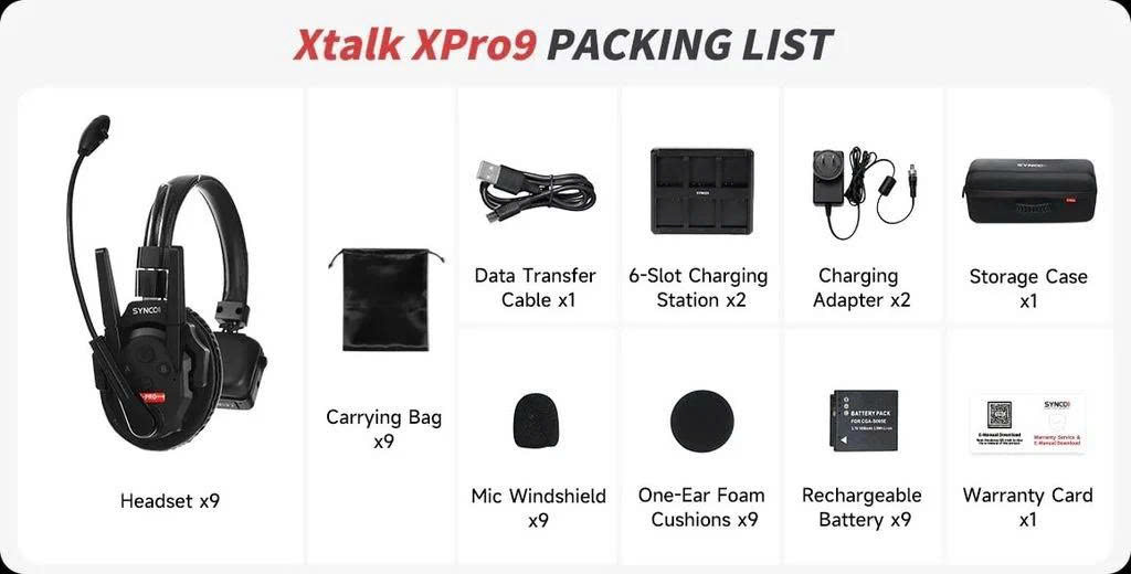 Synco Xtalk XPro 9 - Bộ liên lạc không dây 2 chiều 2.4GHz (9 tai)