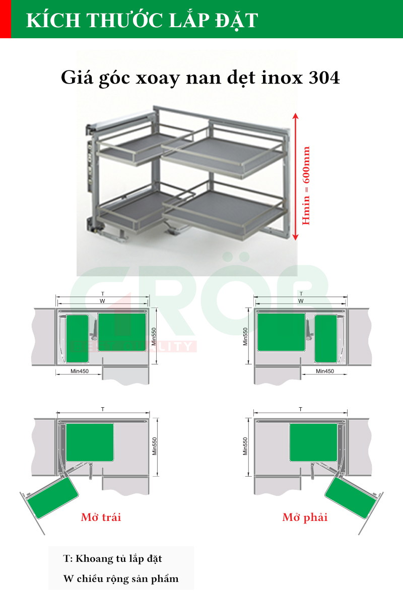 Kích thước lắp đặt góc xoay liên hoàn