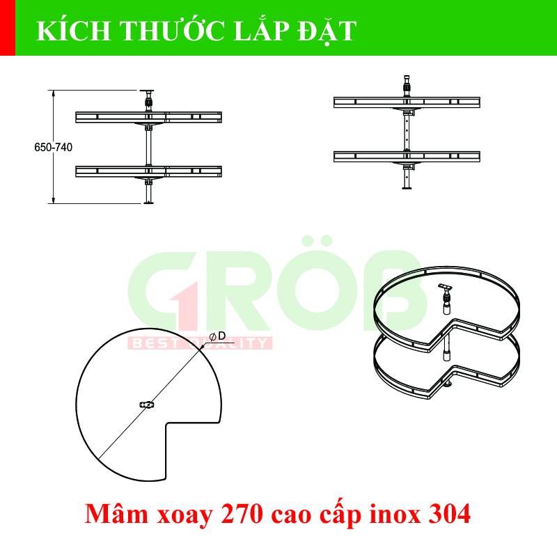 Mâm xoay 270 cao cấp inox 304