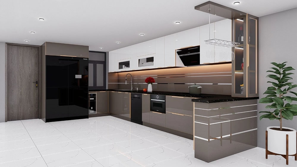 tủ bếp inox cánh kính