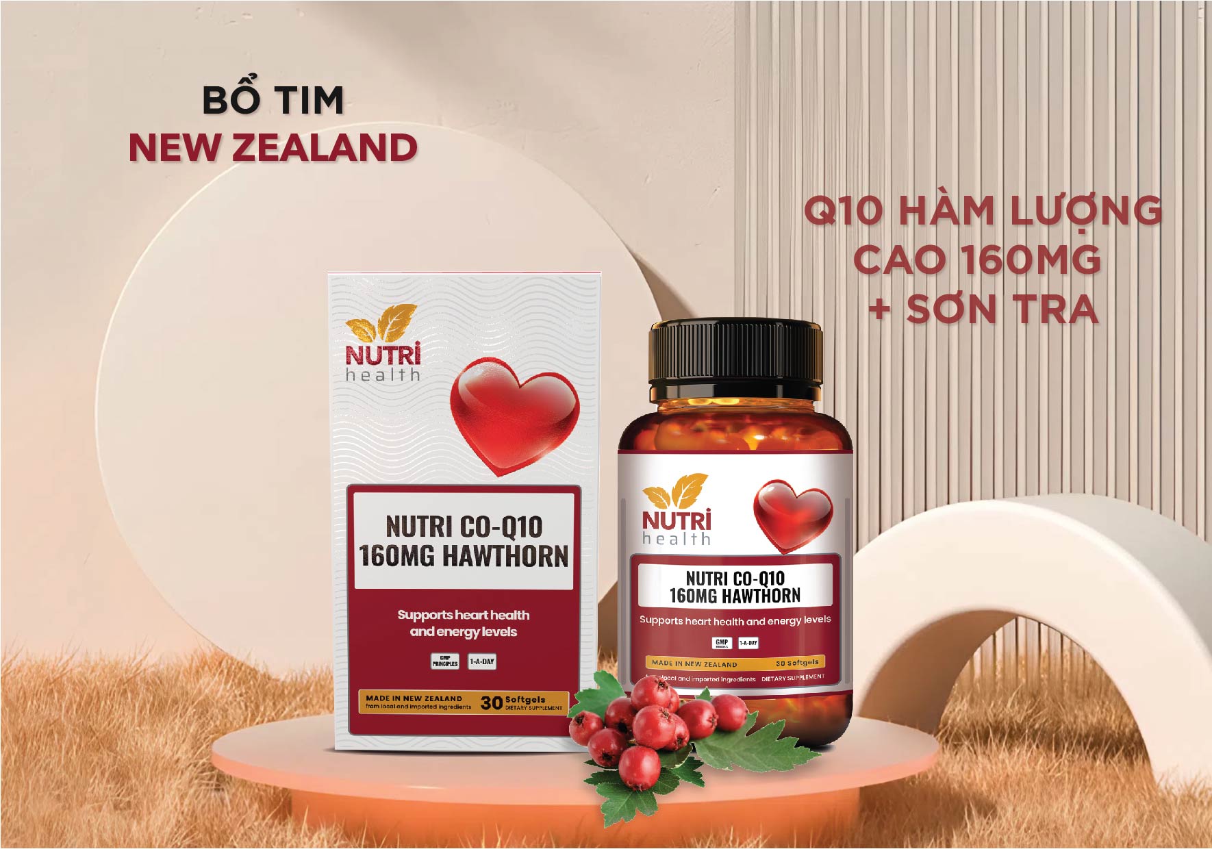 Bổ tim New Zealand Nutri Co Q10 160mg Hawthorn