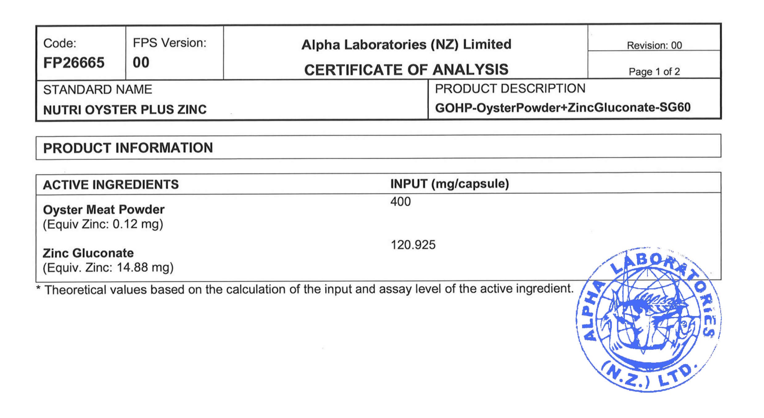 Phiếu Kiểm Nghiệm CoA Nutri Oyster Plus Zinc