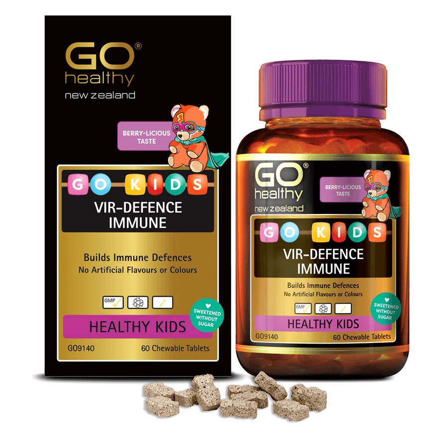 Viên nhai tăng sức đề kháng cho bé GO KIDS VIR-DEFENCE IMMUNE 60 viên chính hãng GO Healthy- Hỗ trợ tăng cường sức khỏe, tăng sức đề kháng; giảm tình trạng mệt mỏi hay ốm vặt ở trẻ em