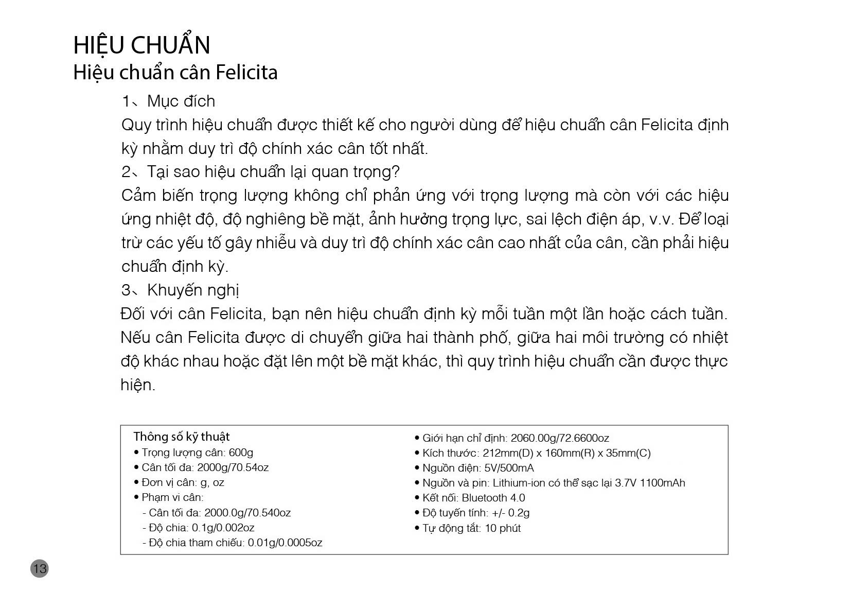 Hướng dẫn sử dụng cân Felicita Parallel+