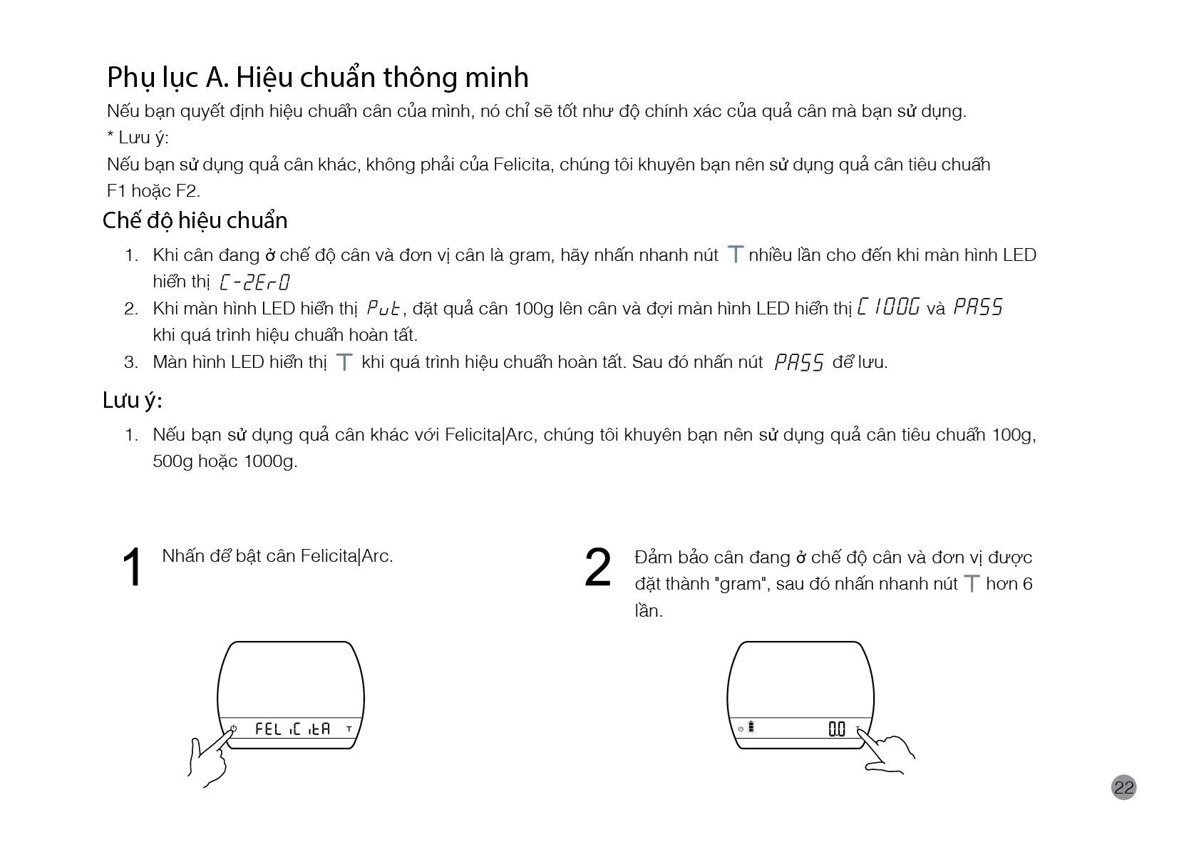 Hướng dẫn sử dụng cân Felicita Arc