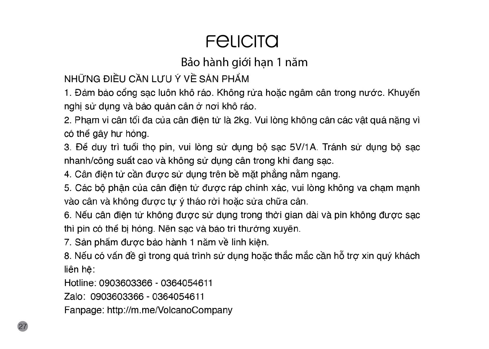 Hướng dẫn sử dụng cân Felicita Arc