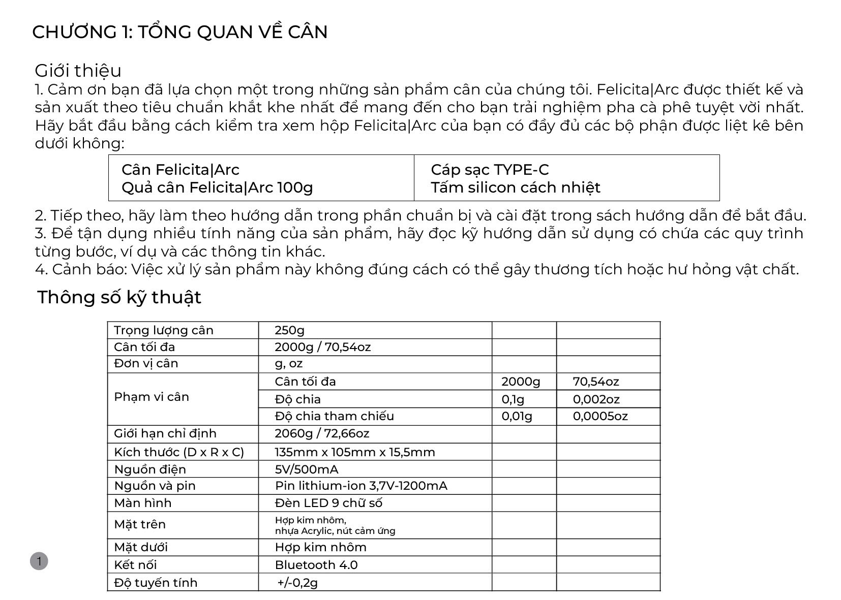 Hướng dẫn sử dụng cân Felicita Arc