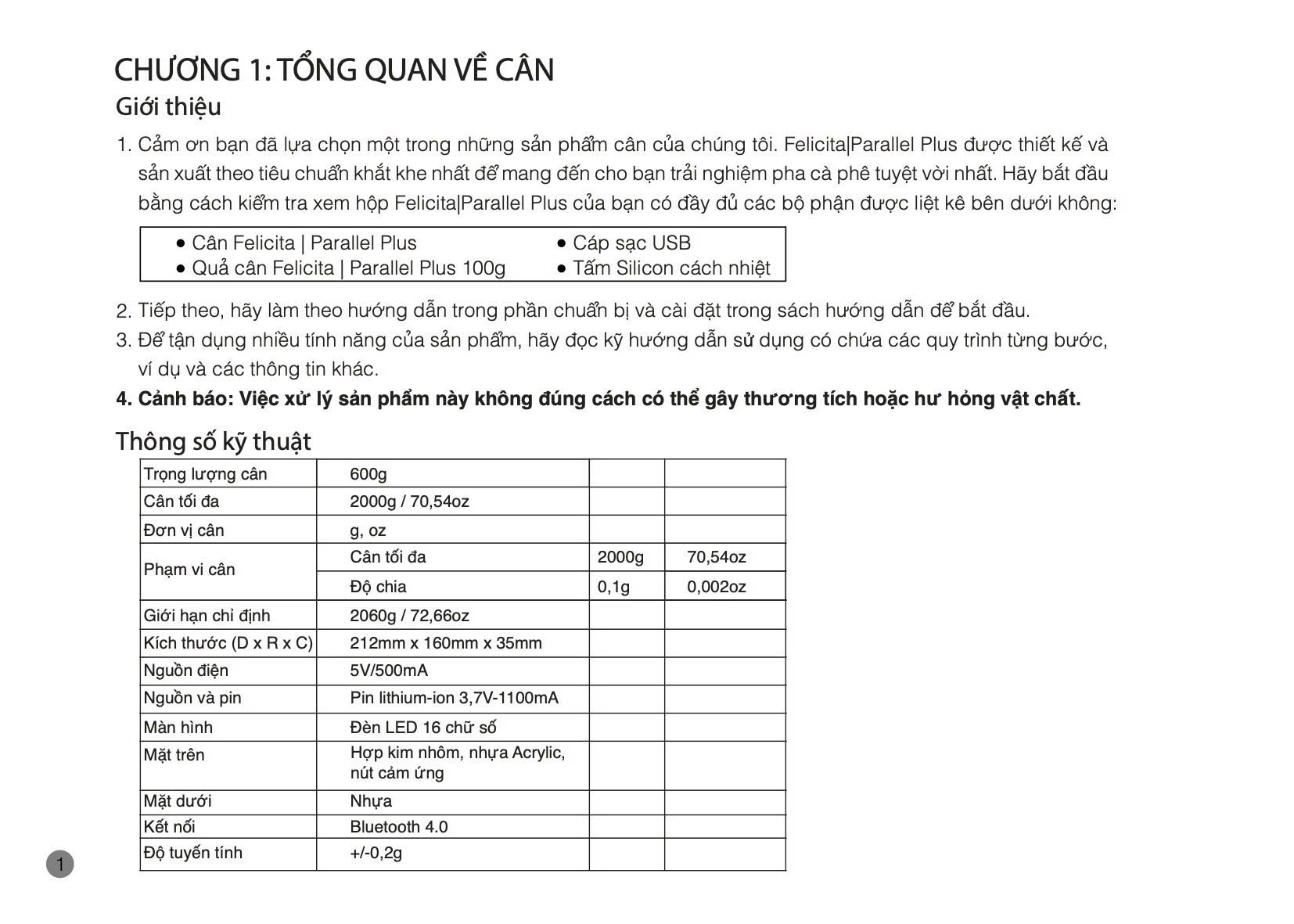 Hướng dẫn sử dụng cân Felicita Parallel+