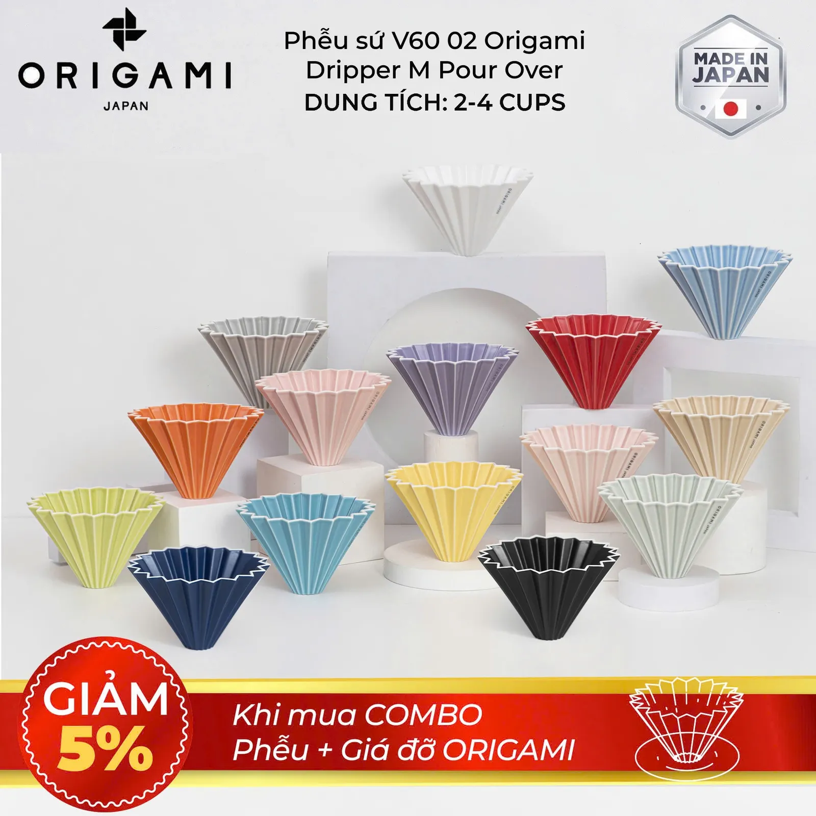 Phễu sứ V60 02 Origami Dripper M Pour over - ảnh 1