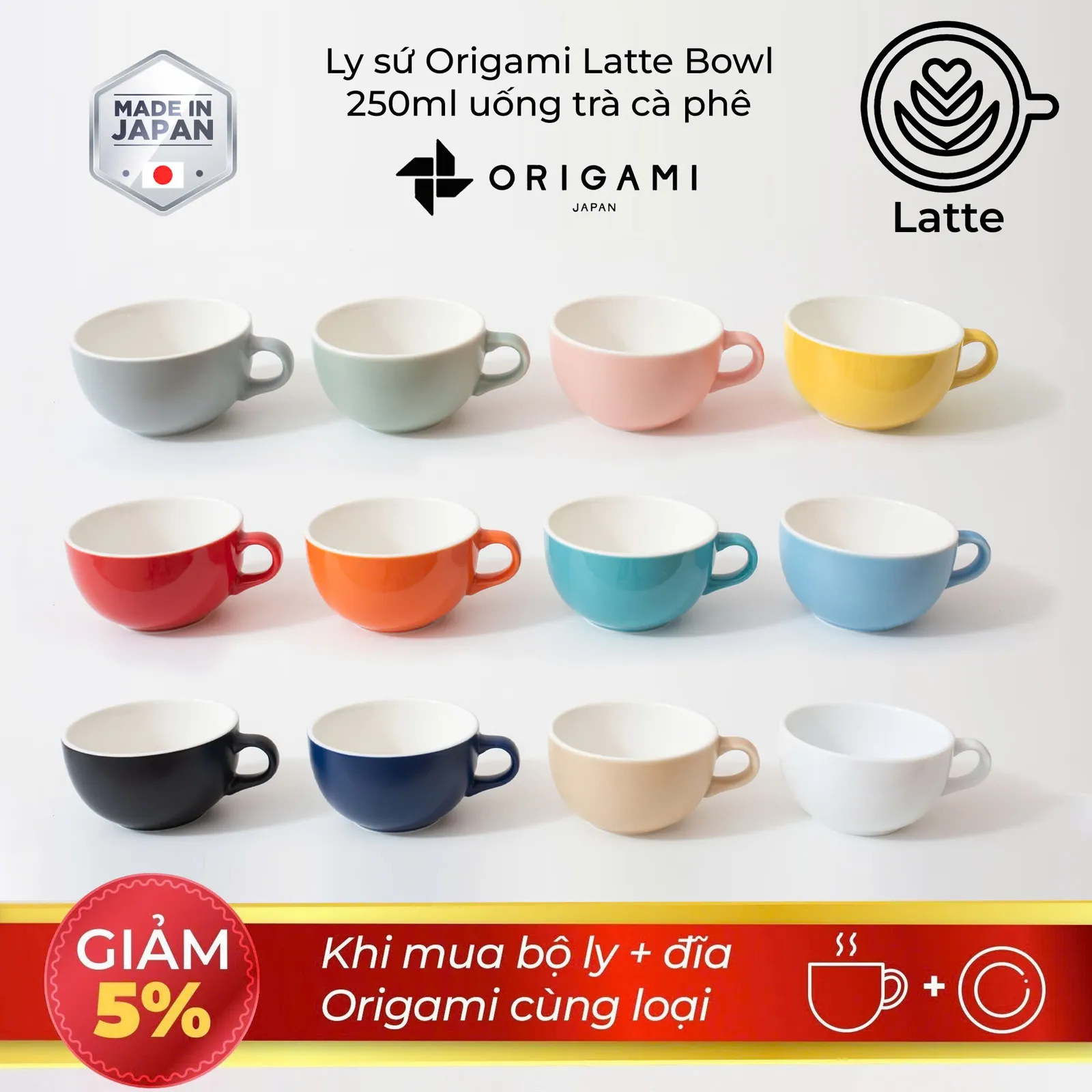 New 2024 Ly sứ Origami Latte Bowl 250ml uống trà cà phê - ảnh 1