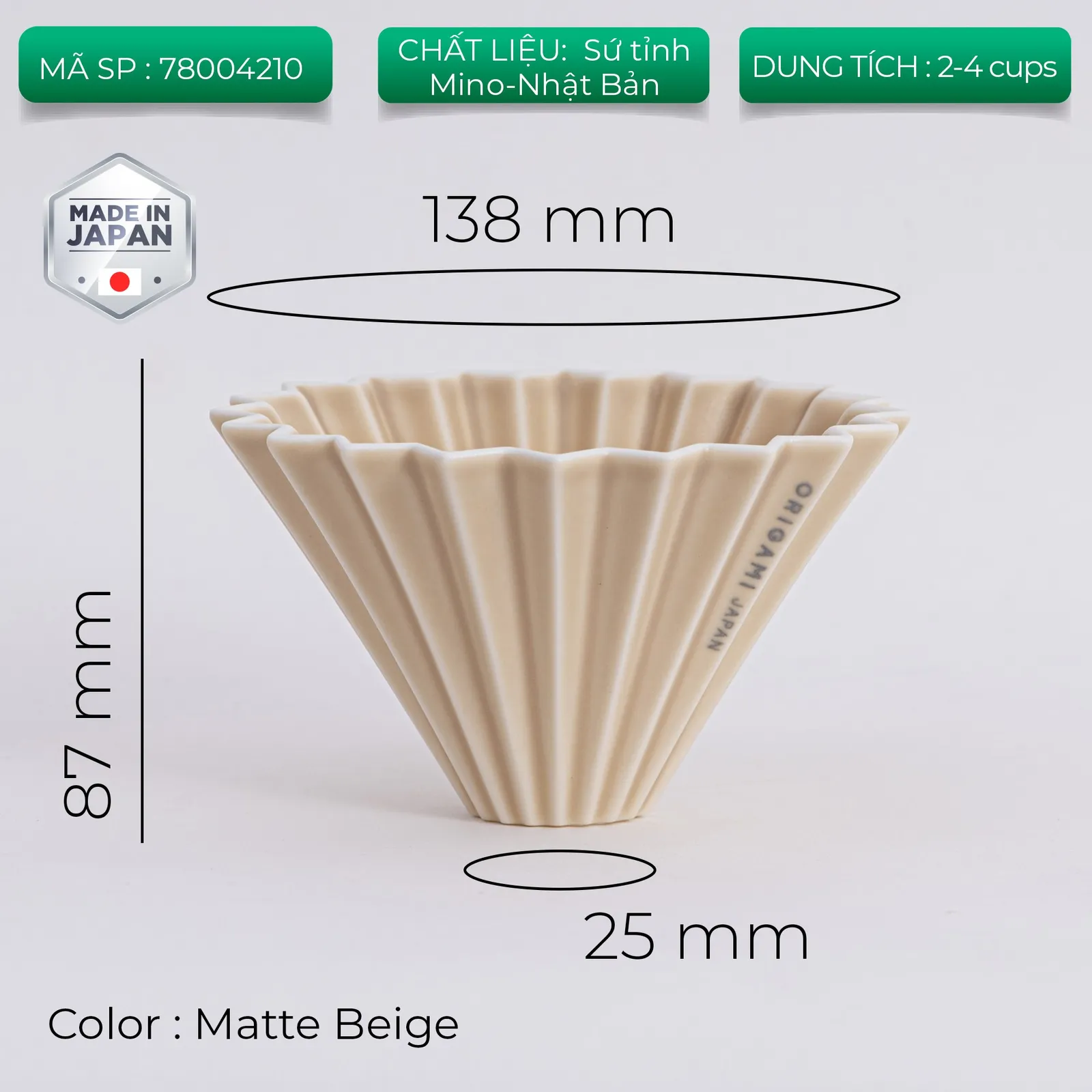 Phễu sứ V60 02 Origami Dripper M Pour over - ảnh 18