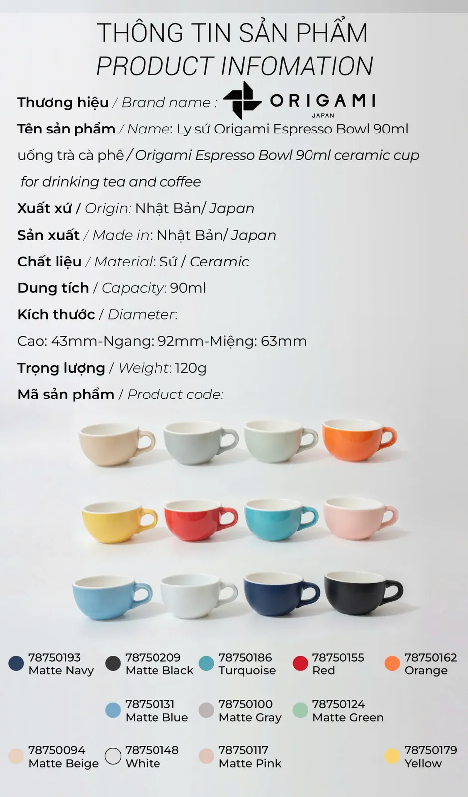 New 2024 Ly sứ Origami Espresso Bowl 90ml uống trà cà phê - ảnh 2