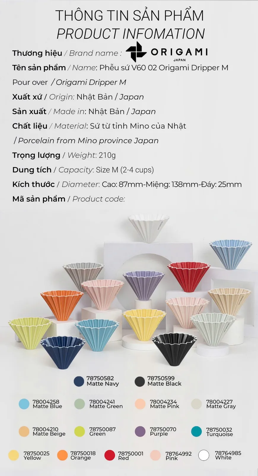 Phễu sứ V60 02 Origami Dripper M Pour over - ảnh 2