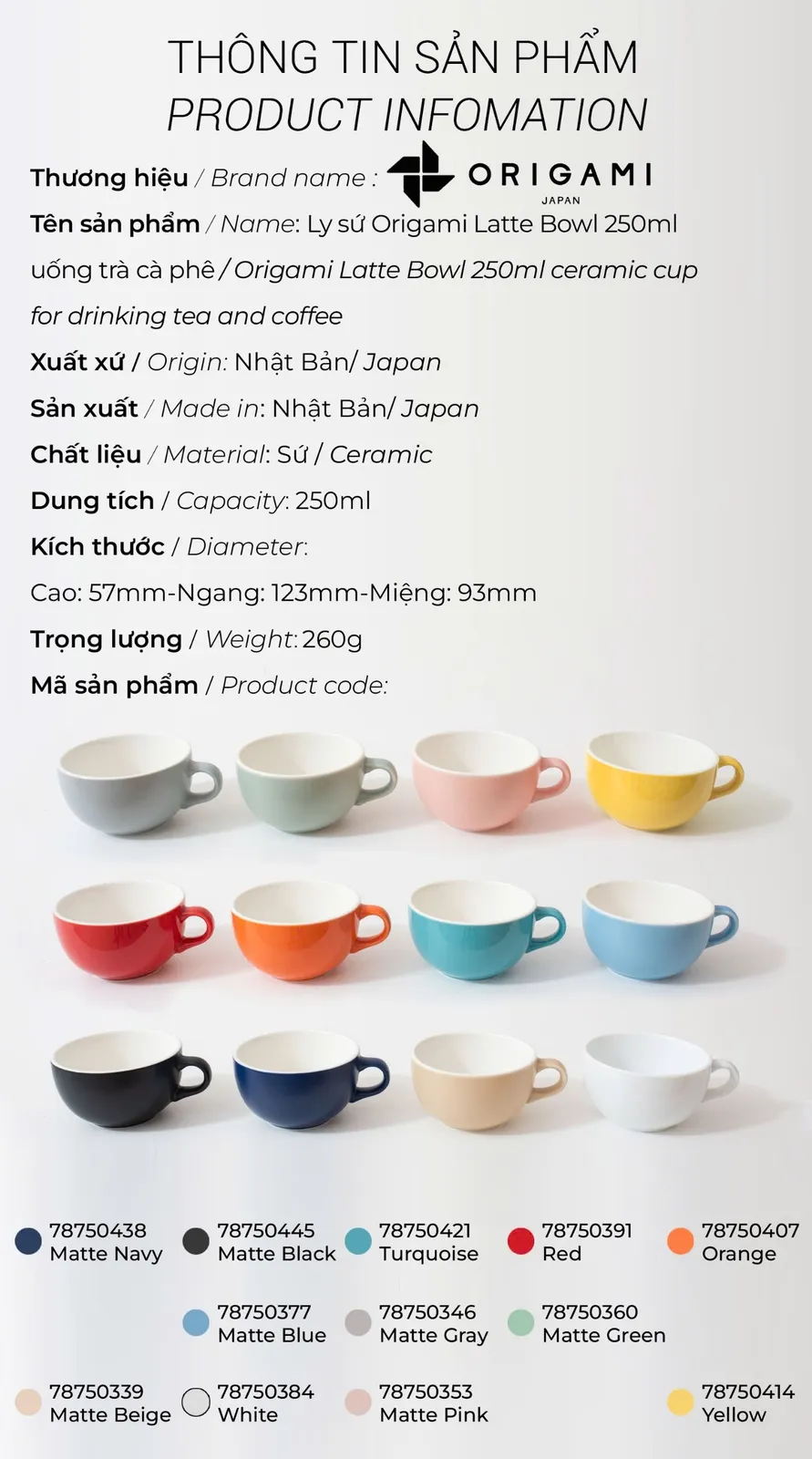 New 2024 Ly sứ Origami Latte Bowl 250ml uống trà cà phê - ảnh 2