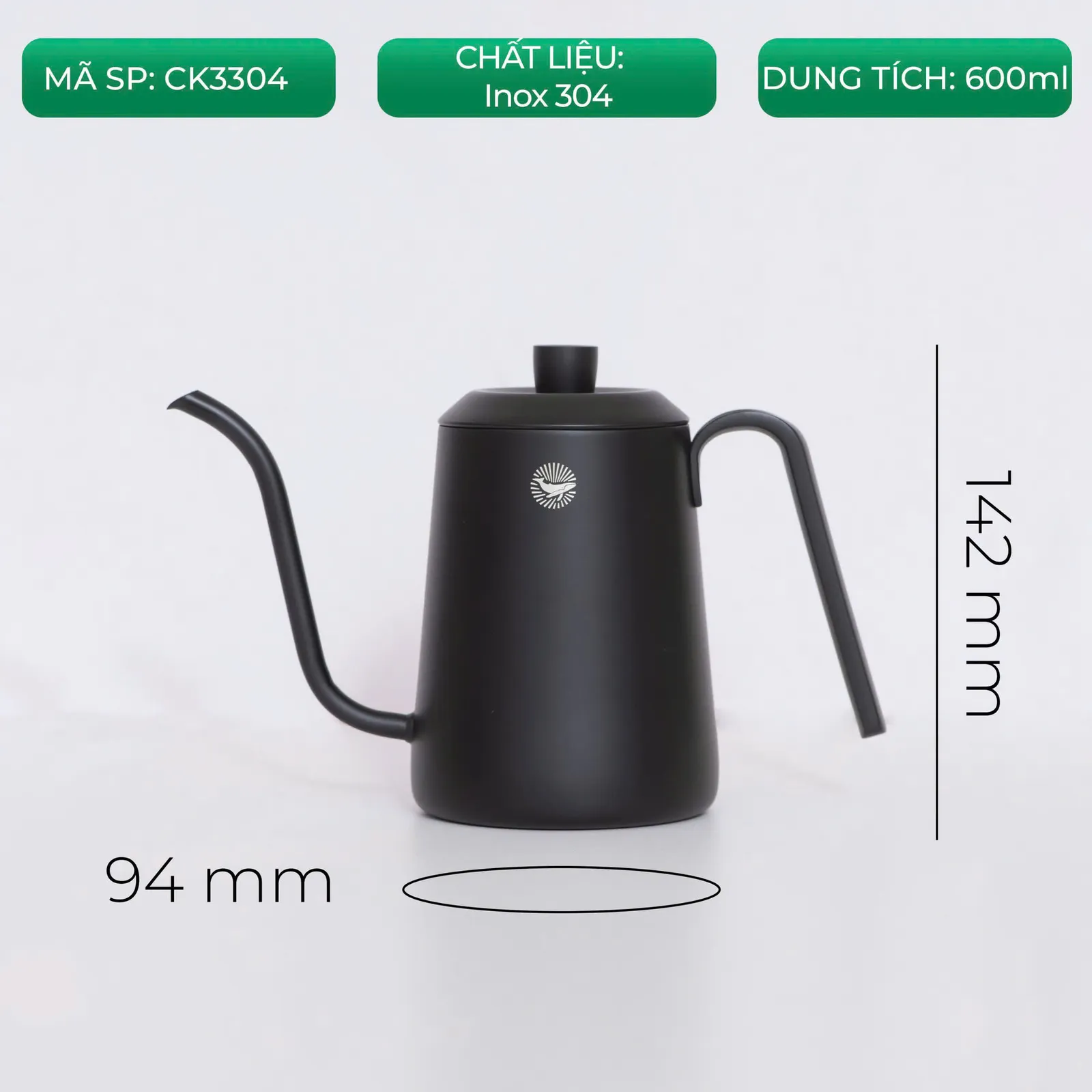 Ấm rót pour over cà phê cổ ngỗng 600ml Cafede Kona, ấm rót nước cổ ngỗng - ảnh 3