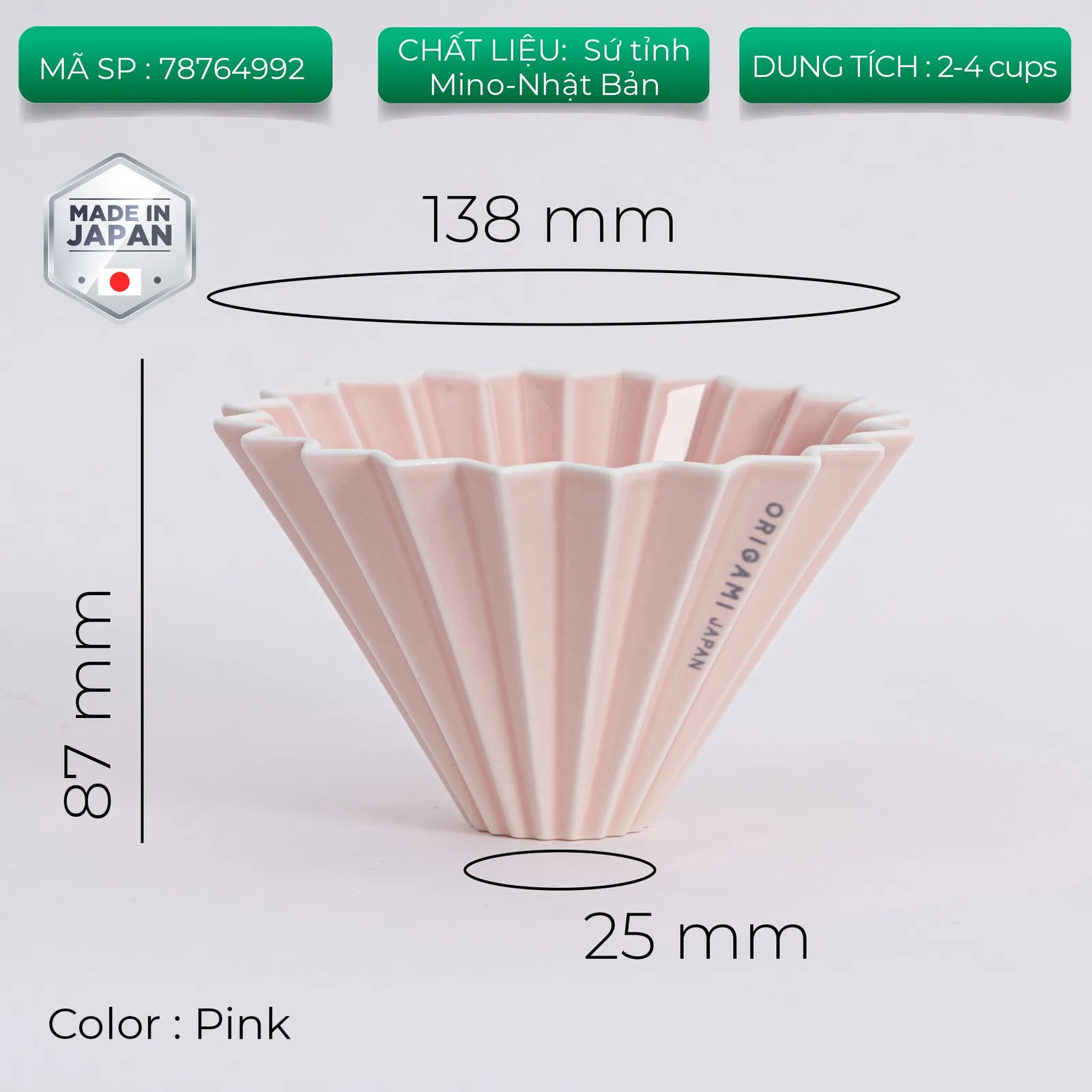 Phễu sứ V60 02 Origami Dripper M Pour over - ảnh 7