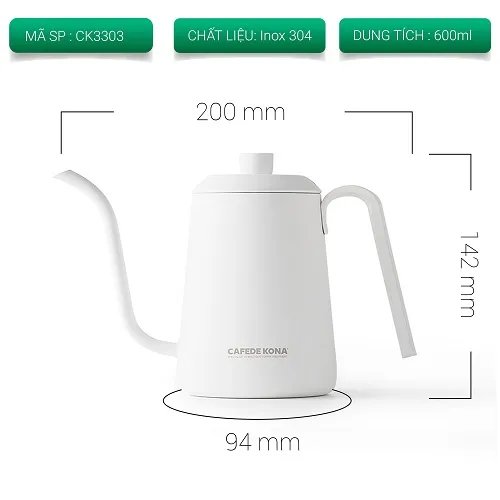 Ấm rót pour over cà phê cổ ngỗng 600ml Cafede Kona, ấm rót nước cổ ngỗng - ảnh 5