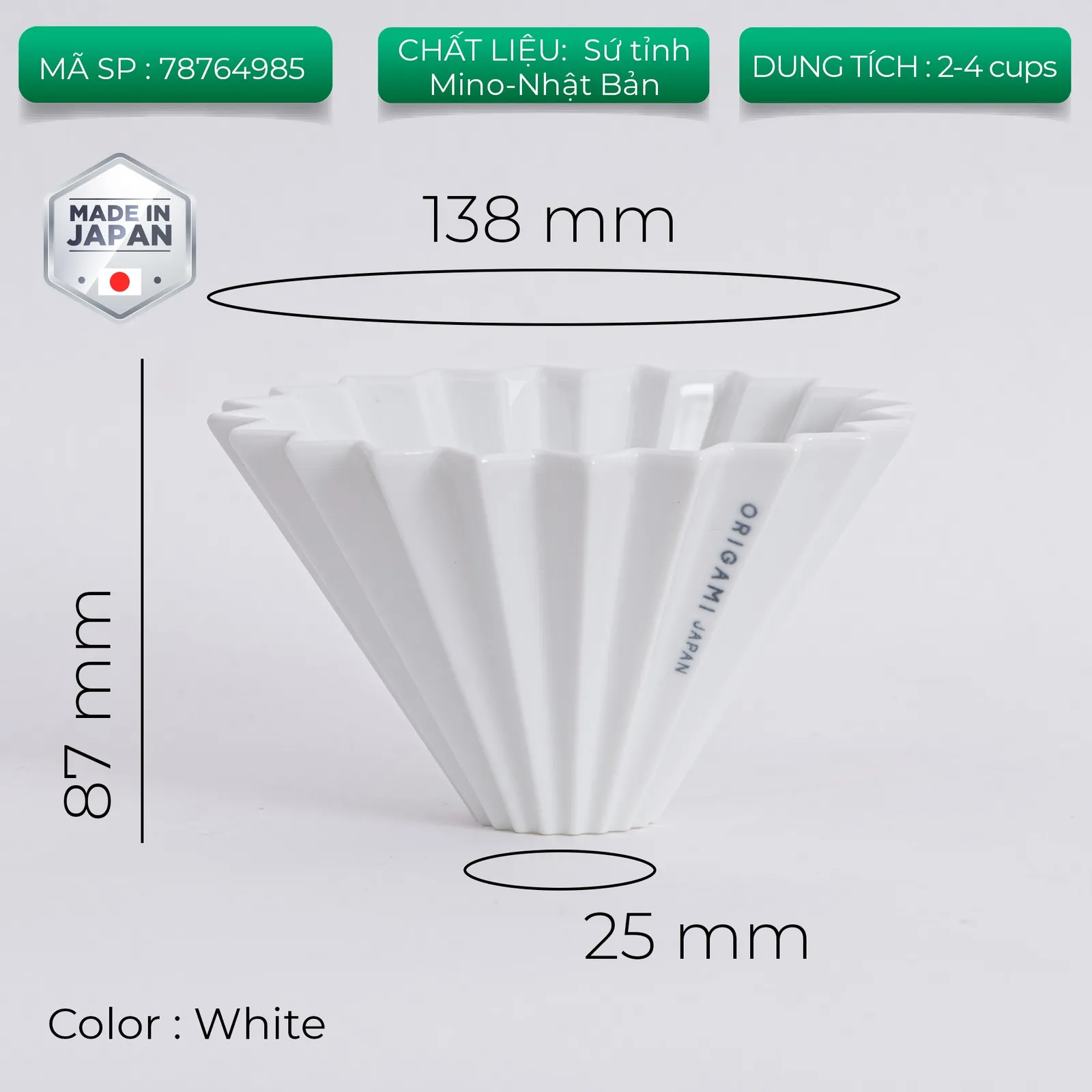 Phễu sứ V60 02 Origami Dripper M Pour over - ảnh 8