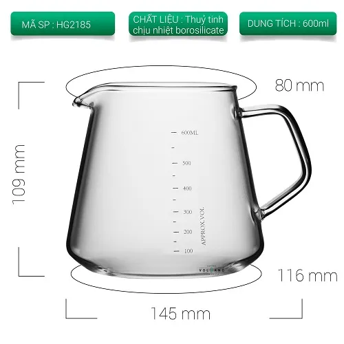 Bình pha cafe cà phê thủy tinh chịu nhiệt ca đong Tiamo không nắp - ảnh 4