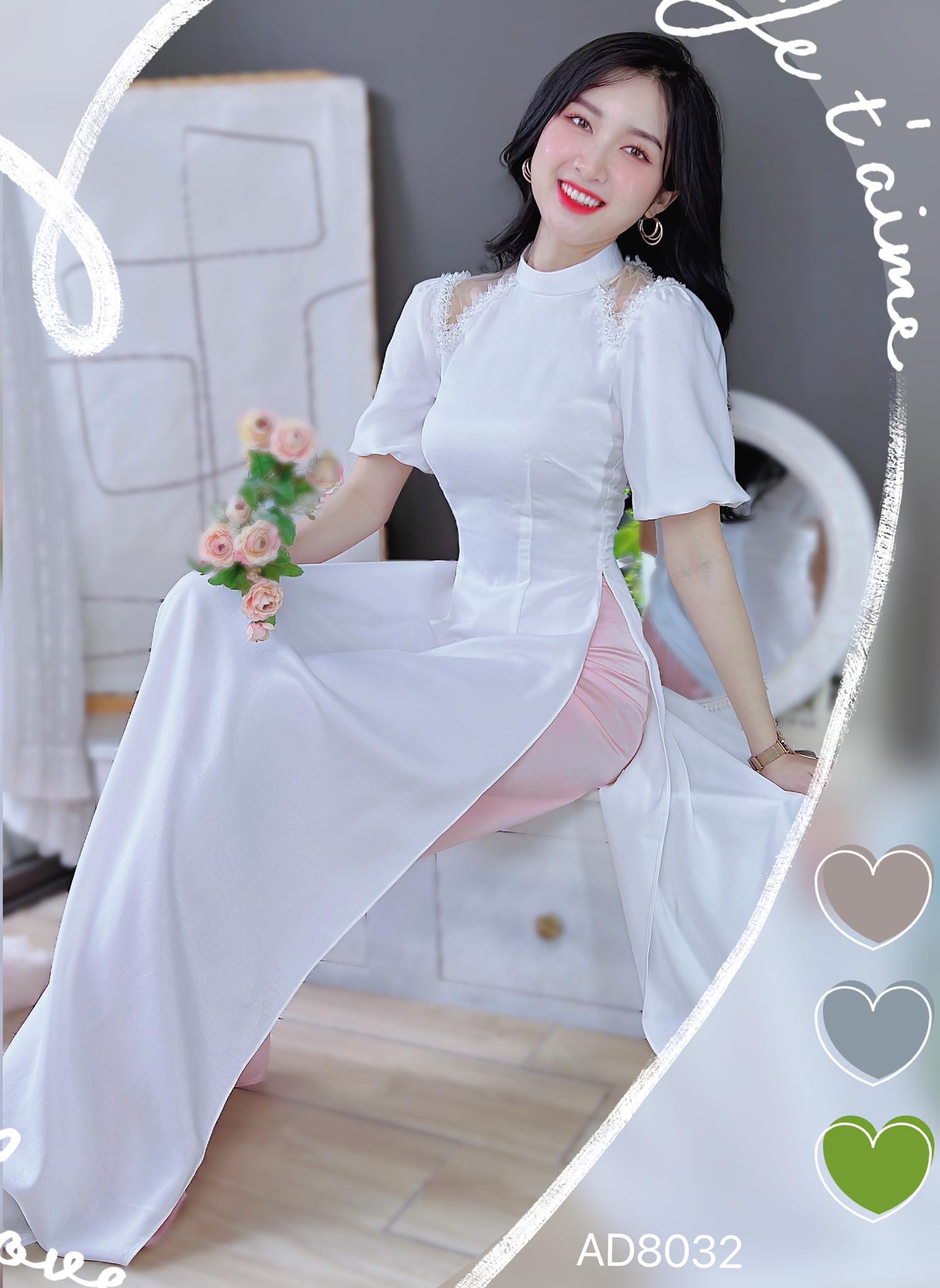 Áo Dài Pha Lưới Cổ Trụ