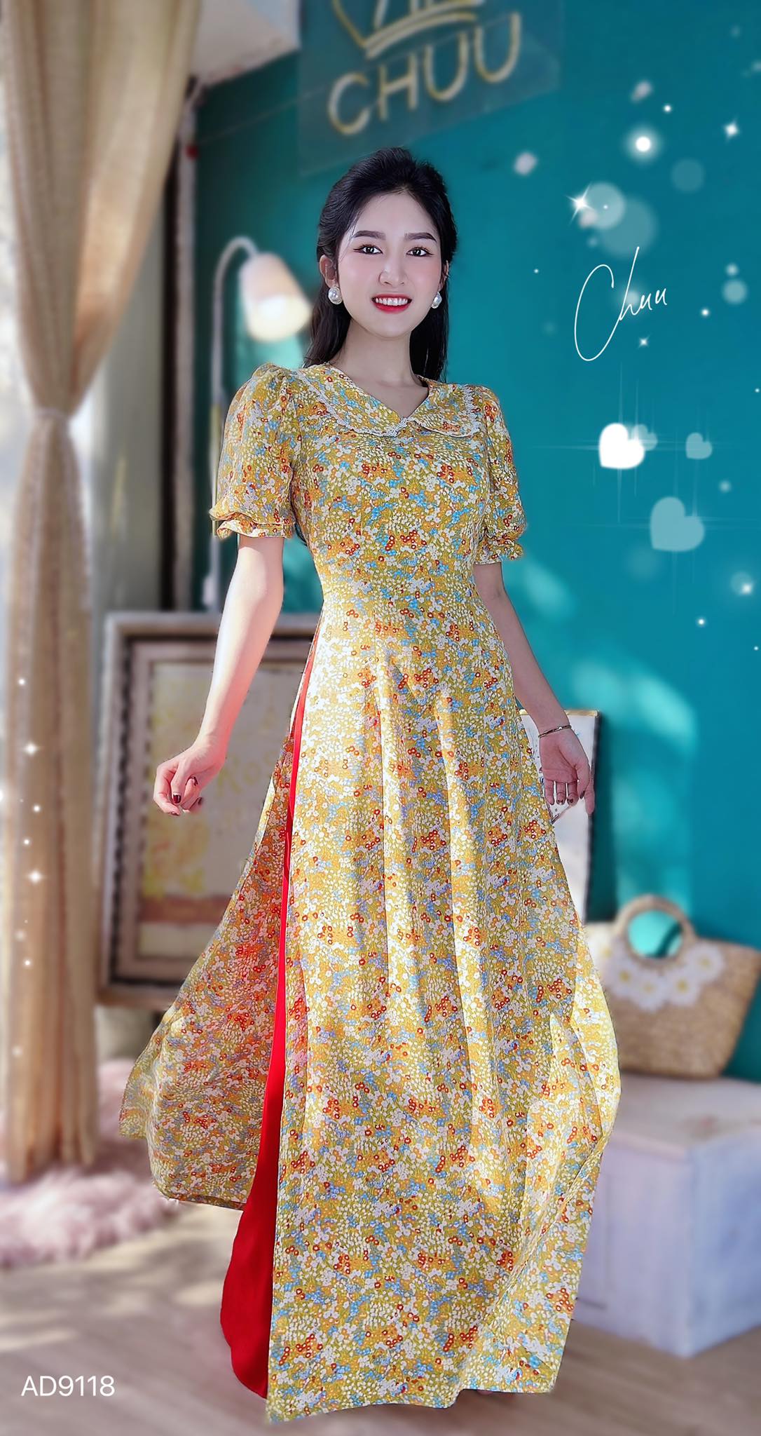 Áo Dài Hoa Cổ Bướm Tay Loe CHUU