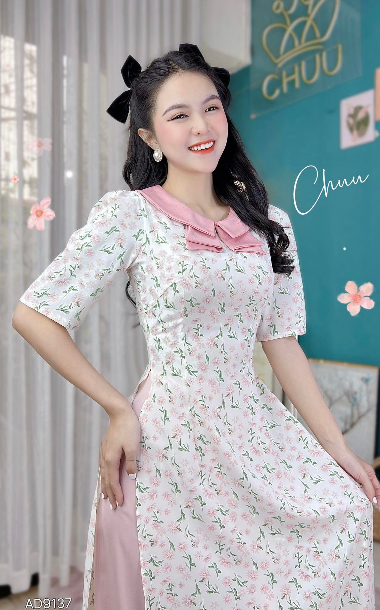 Áo Dài Cổ Pha Lụa Ướt CHUU