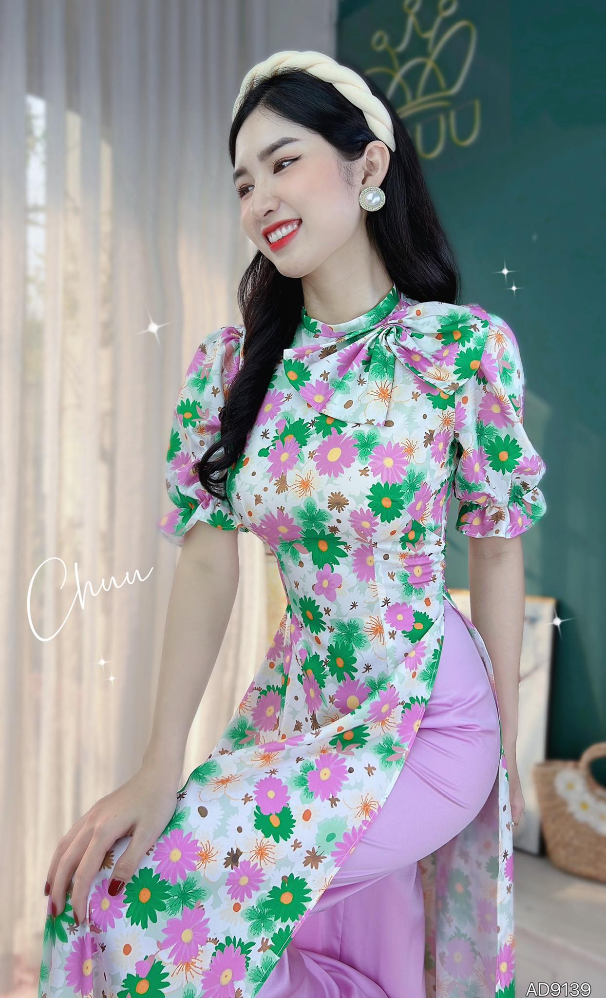 Áo Dài Cổ Trụ Nơ To CHUU