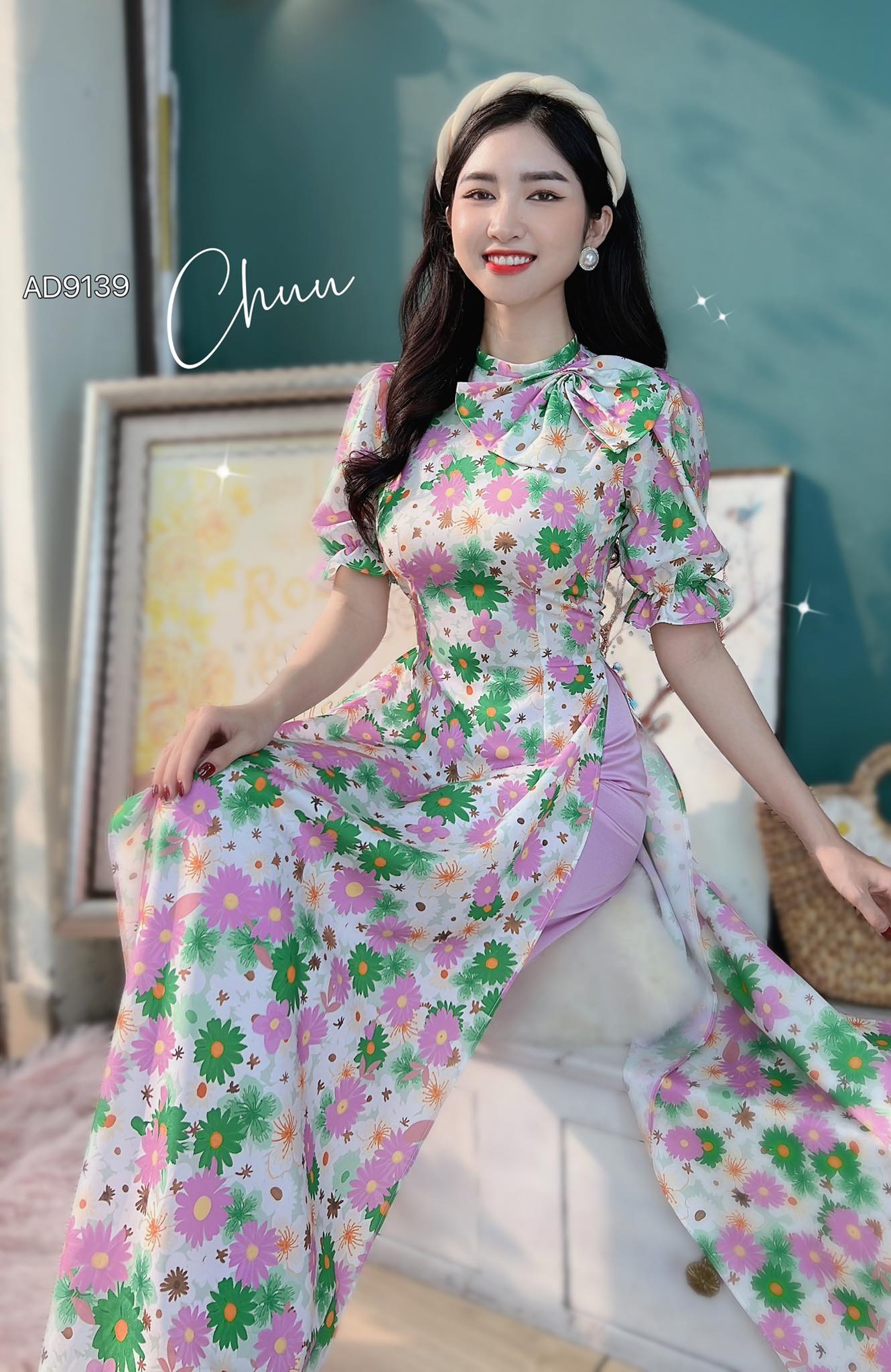 Áo Dài Cổ Trụ Nơ To CHUU