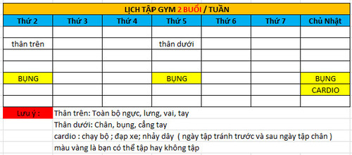 lịch tập gym 2 buổi 1 tuần