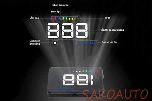 hiện thị tốc độ trên kính lái xe ô tô
