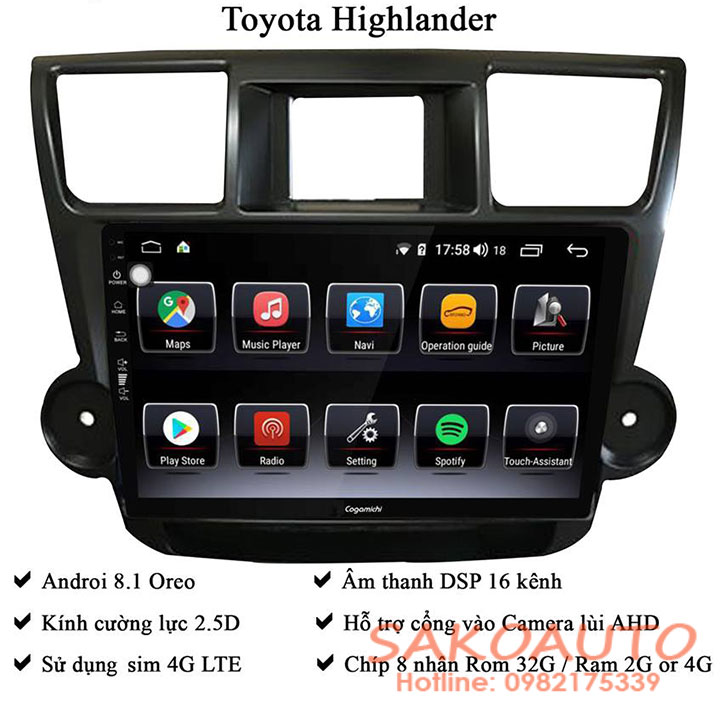 Màn hình cogamichi c900 theo xe highlander