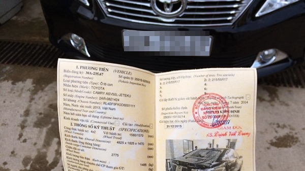 Bảng tính chi phí đăng ký, đăng kiểm xe Toyota 2015