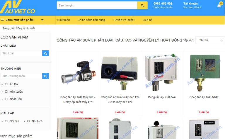 Van công nghiệp Âu Việt chuyên cung cấp công tắc áp suất chính hãng