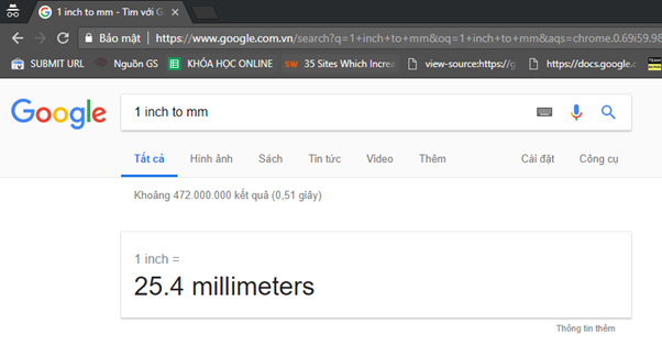 Cách quy đổi inch to mm