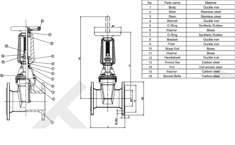 Cấu tạo chi tiết van cổng ty nổi AUT
