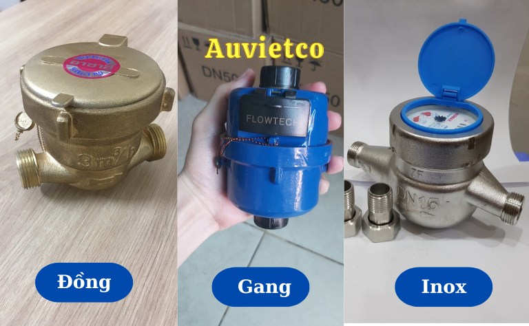 Đồng hồ nước chất liệu đồng, gang, inox, nhựa