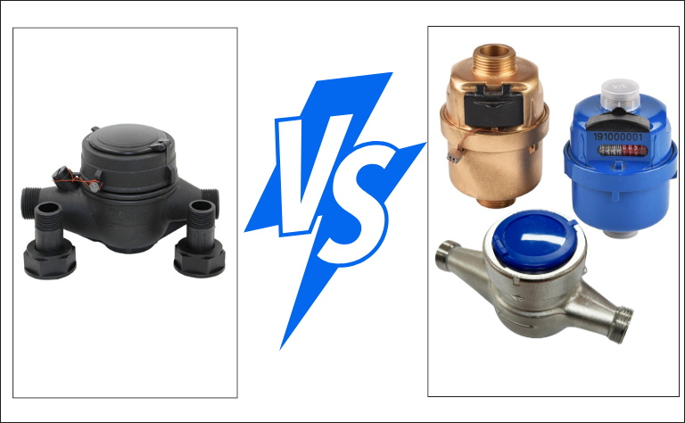 So sánh đồng hồ nước bằng nhựa và đồng hồ nước bằng kim loại