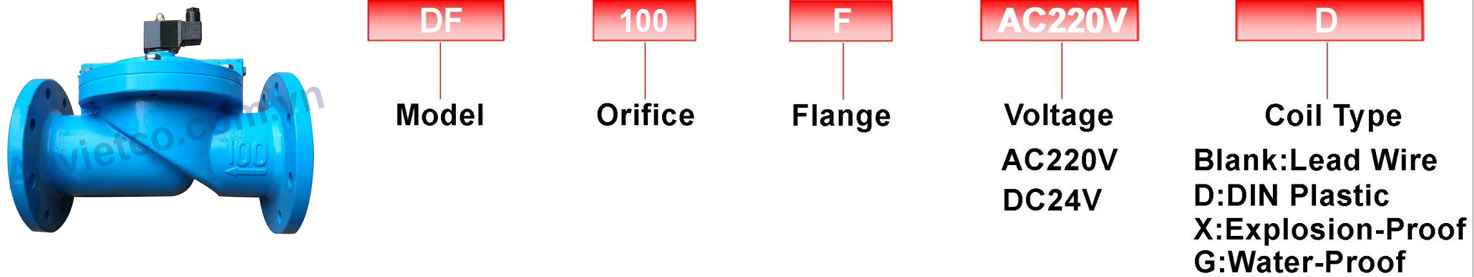 Model van điện từ mặt bích DN 100