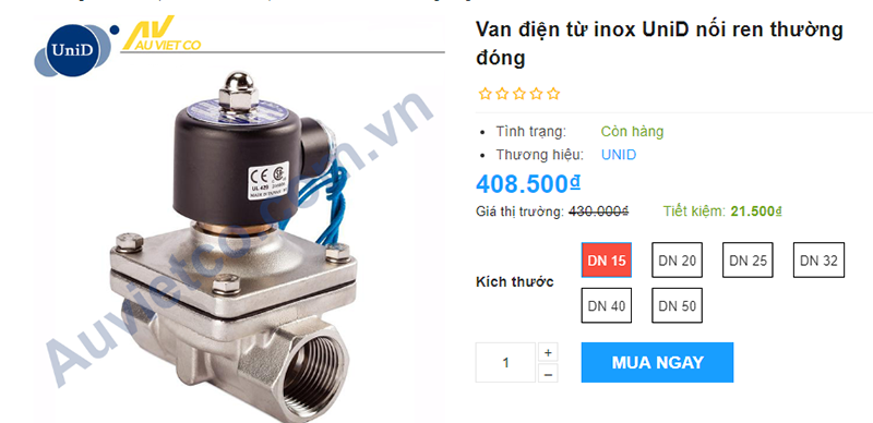 Van điện từ inox phi 21 UniD