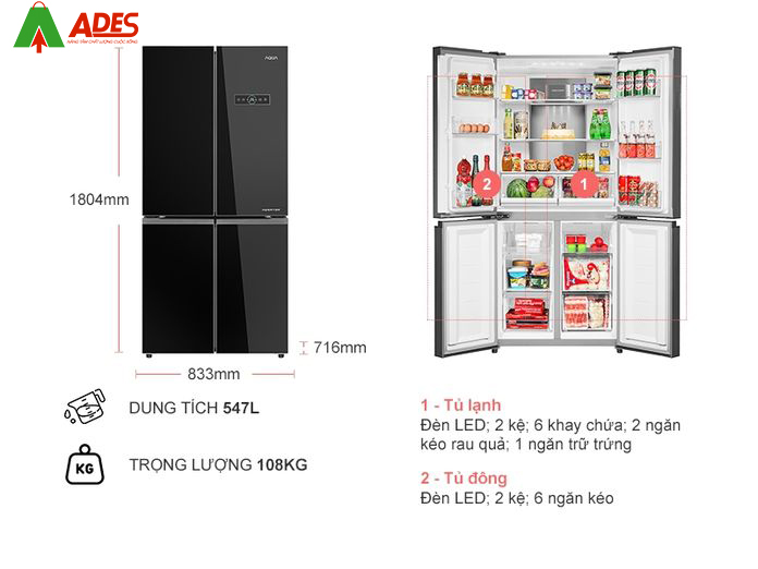 Cau tao tu lanh Aqua IG595AM(GB) Inverter